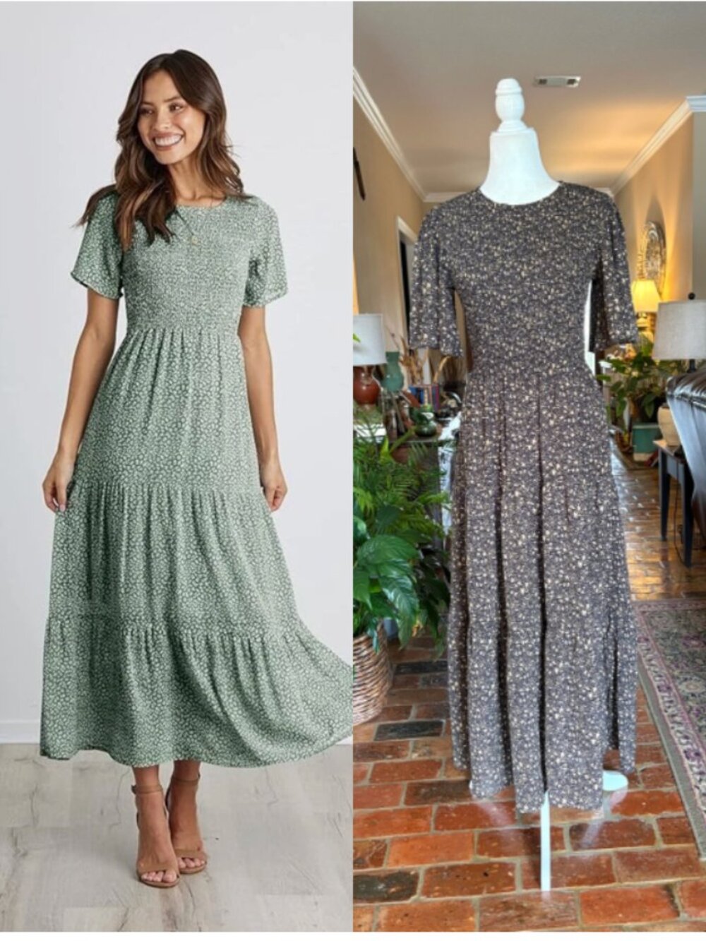 Grade & Gather NWT Floral Midi Dress Smocked bodice & flutter sleeves size M